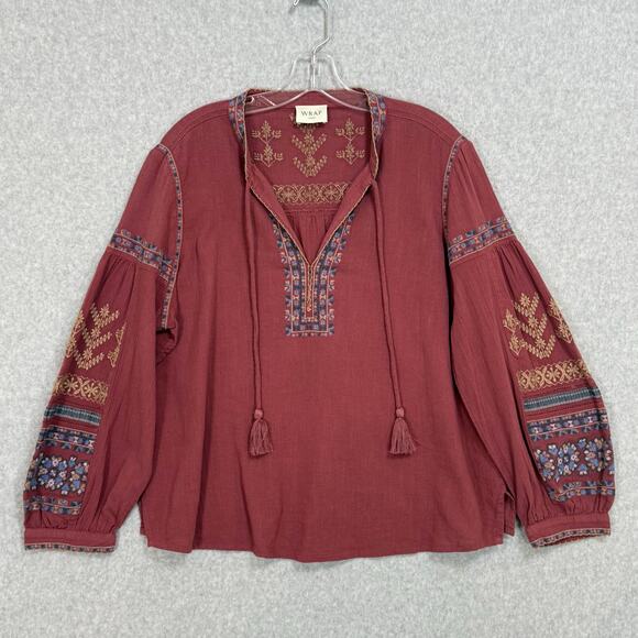 Wrap London Tops - WRAP London Floral Embroidered Peasant Top Size US 14 Tassel Tie Bohemian